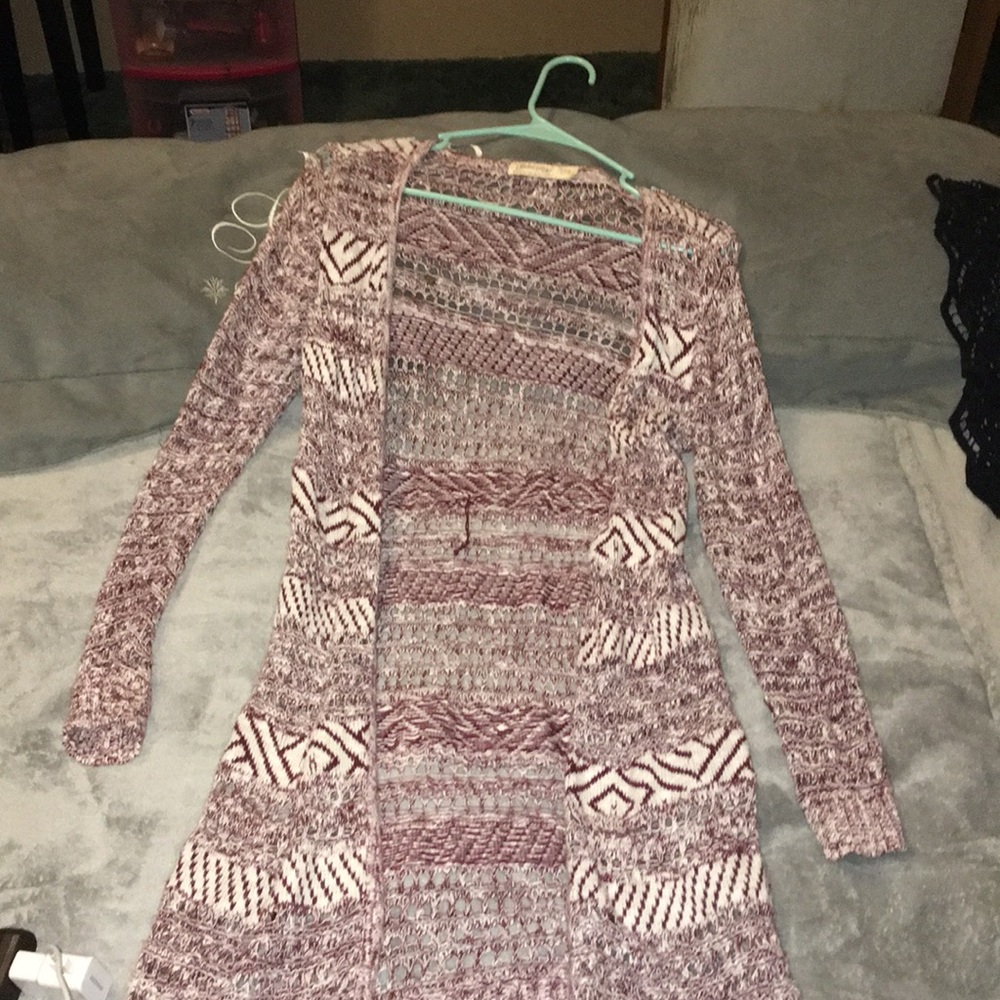 Long maroon cardigan